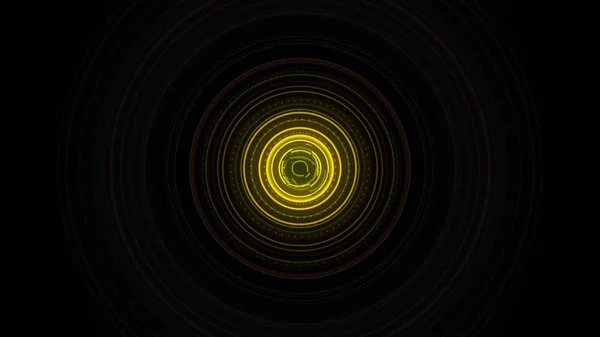 Fractal structure of concentric circles in target. They change color and turn. Background of moving circle of colorful lights. Background of green circle with a line in the middle — Stock Photo, Image