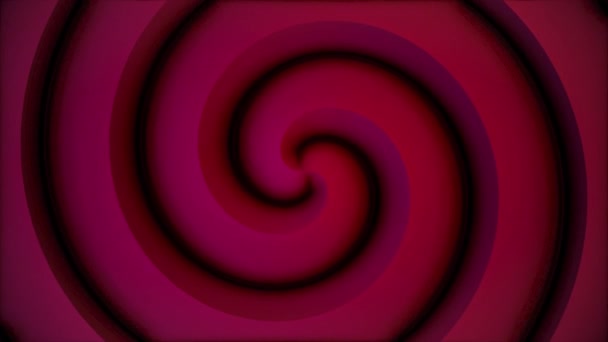 Анимированная чёрная гипнотическая спираль на красном фоне. Красная спираль. Черная гипнотическая спираль вращается на красном фоне. Бесшовный цикл — стоковое видео