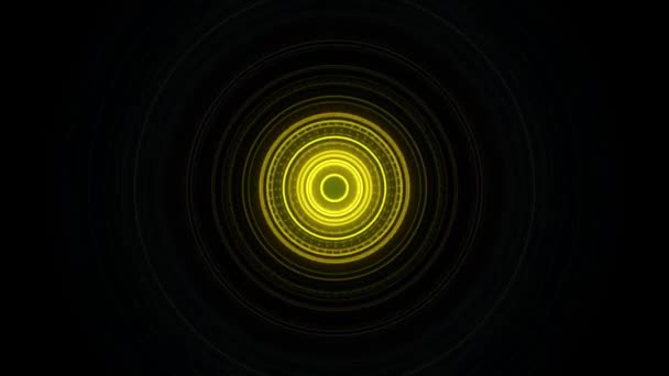Fraktal struktur av koncentriska cirklar i målet. De ändrar färg och slå. Bakgrund av rörliga cirkel med färgglada lampor. Bakgrund av grön cirkel med en linje i mitten — Stockvideo