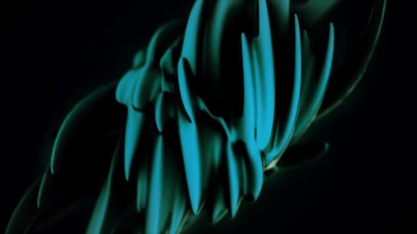 어두운 영역 바늘 모양의 그림으로 변환 됩니다. 부드러운 부드러운 추상적인 형태 어두운 배경입니다. 초록 빛 그림자 텍스처 3d 도형 — 비디오
