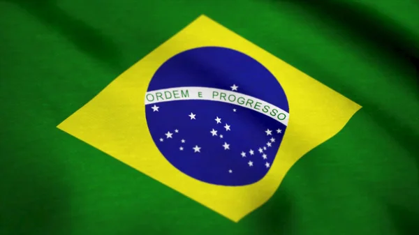 Tela bandera brasileña con olas. Bandera de Brasil antecedentes — Foto de Stock