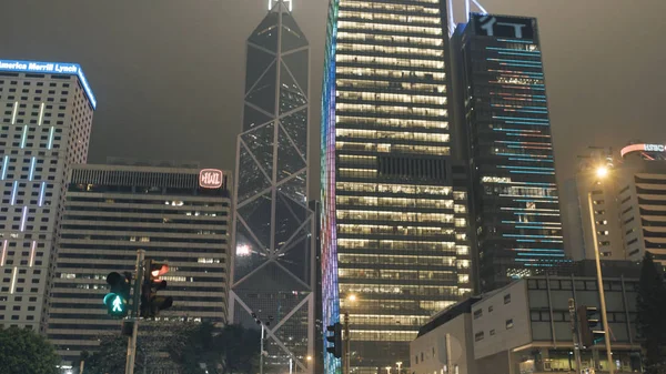 View of the modern architecture of Hong Kong. Stock. Amazing view of Hong Kong city at night — Stock Photo, Image