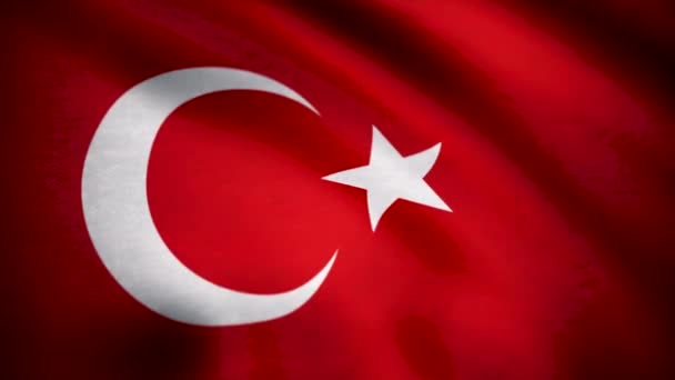 Grunge fond coloré, drapeau de la Turquie. Gros plan, flottant sous le vent. Drapeau de la Turquie fond — Video