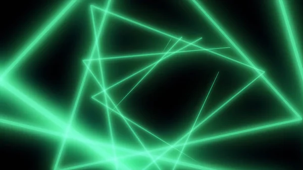 Polygones néons abstraits dans l'espace noir. Lignes laser se déplaçant en cercle — Photo