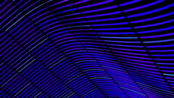 Futuristisch technologisch concept, abstract golvend net van horizontale blauwe lijnen op zwarte achtergrond, naadloze lus. Animatie. Golvende textuur van parallelle strepen. — Stockvideo
