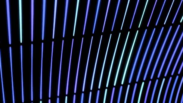 Futuristiskt tekniskt koncept, abstrakt vågigt nät av horisontella blå linjer som flyter på svart bakgrund, sömlös loop. Animering. Vågig struktur av parallella ränder. — Stockvideo