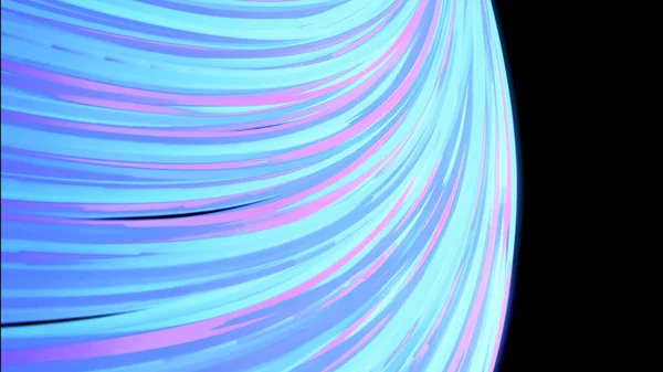 Beautiful 3D light effects, many bended blue and pink rays on black background. Animation. Abstract glowing comet tail in outer space. — Stockfoto