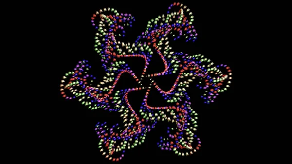 Animation abstraite de motif multicolore tournant isolé sur fond noir. Animation. Kaléidoscope hypnotique avec particules rondes colorées abstraites, boucle transparente . — Photo