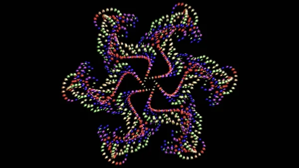 Siyah arkaplanda izole edilmiş çok renkli desenlerin soyut animasyonu. Animasyon. Soyut renkli yuvarlak parçacıkları olan hipnotik kaleydoskop, kusursuz döngü. — Stok fotoğraf