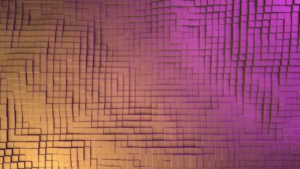 Motion design abstracte achtergrond met roze en gele gradiënt golvende textuur, bovenaanzicht, naadloze lus. Animatie. Volumetrische golfachtige beweging van blokjes. — Stockvideo