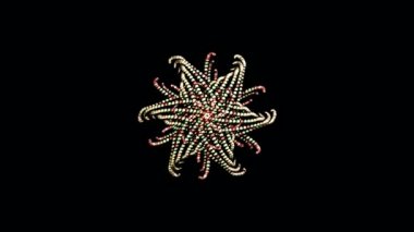 Kaleydoskop görünümlü soyut hareket arkaplanı, değişen hareketle açılıp kapanan çiçek şekilleri. Animasyon. Küçük dairelerden oluşan güzel bir çiçek, kusursuz bir döngü..