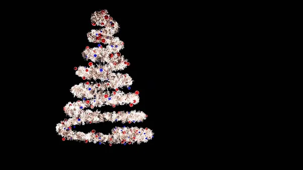 Fond de Noël avec guirlande lumineuse formant un arbre de Noël. Animation. Incroyable spirale de jouets du Nouvel An et de flocons de neige sous forme d'épinette . — Photo