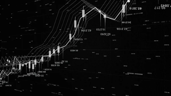 3d finanční zázemí se všemi daty a grafikou, růstem a poklesem, financemi a ekonomikou. Animace. Monochromatické pozadí finančního grafu, statistika akciového trhu na obrazovce. — Stock fotografie