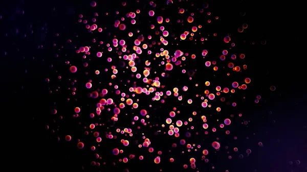 Molti piccoli cerchi di colore rosa che si muovono caoticamente su sfondo nero, anello senza soluzione di continuità. Animazione. Modello Bokeh, nuvola colorata di partili ondeggianti . — Foto Stock