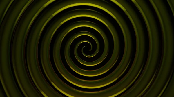 Espiral futurista giratoria interminable de color amarillo sobre fondo negro, lazo sin costuras. Animación. Hélice hipnótica abstracta girando sin cesar . —  Fotos de Stock