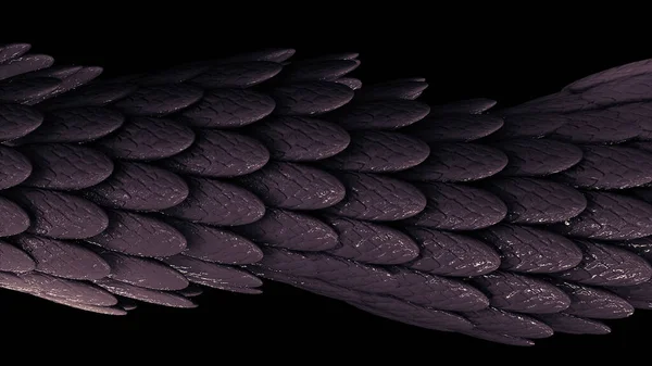 Abstract elegant purple moving tube of many feathers covered by sticky substance on black background, seamless loop. Animation. Many small oval shaped feathers. — Stock Photo, Image