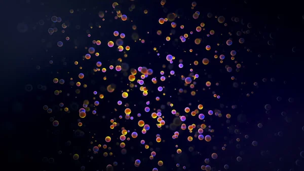 Particelle di polvere naturale galleggianti su fondo nero, particelle rosa al rallentatore. Animazione. Colorato stessi sei cerchi che si muovono caoticamente, loop senza soluzione di continuità . — Foto Stock