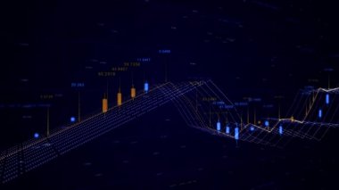 Para birimi çizelgesinin iş verileri ve ekonomi azalır ve büyür. Animasyon. Dünya istatistiklerine sahip bilgi grafikleri, analitik bilgiyi gösteren küresel veriler.