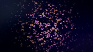 Siyah zemin üzerinde yüzen doğal toz parçacıkları, ağır çekimde pembe parçacıklar. Animasyon. Renkli aynı altı daire kaotik ve pürüzsüz bir şekilde hareket ediyor..