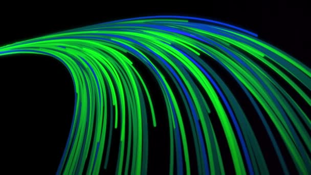 Curved stream of multicolored lines on black background. Animation. Abstract animation of curved path of moving colorful lines on black background — Stock Video