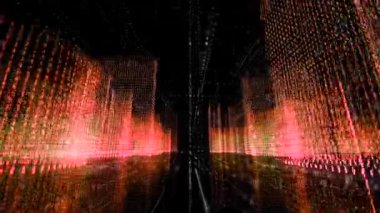 Uzayda sayılarla dijital şehir animasyonu. Animasyon. İnşaat ve Teknoloji Konsepti