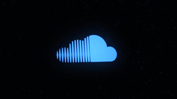 Animación de iconos de espacio digital en la nube de sonido. Animación. Icono es rociado en puntos del ciberespacio — Vídeos de Stock