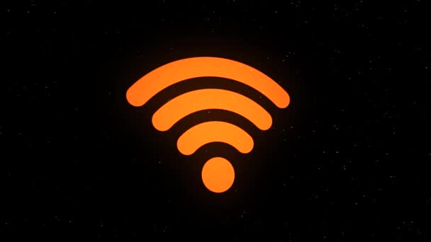 Animación icono WiFi. Animación. Icono de Wi Fi que se desmorona en puntos giratorios — Vídeos de Stock