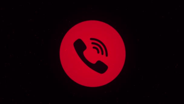 L'icône du téléphone est pulvérisée sur les points dans le cyberespace. Animation. Icône de téléphone coloré sur fond noir — Video