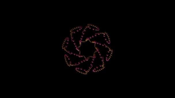 Абстрактні пунктирні кола, що обертаються на чорному тлі. Анімація. Фрактальні форми крапок на чорному тлі — стокове відео