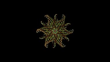 Kaleydoskop görünümlü soyut hareket arkaplanı, değişen hareketle açılıp kapanan çiçek şekilleri. Animasyon. Küçük dairelerden oluşan güzel bir çiçek, kusursuz bir döngü..