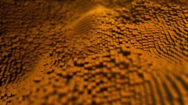 Siber uzayda kübik şekillerde dalgalar. Animasyon. Küplerden sallanan yüzey animasyonuyla soyut bir arkaplan. Kusursuz döngü