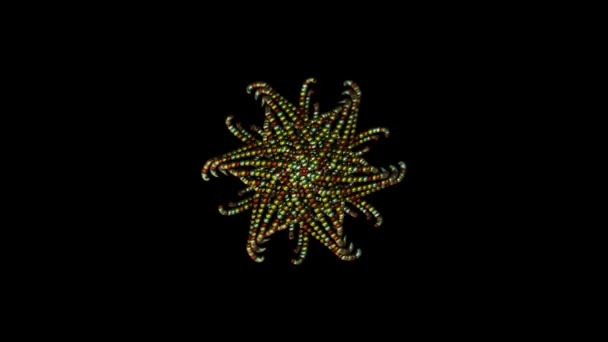 Abstrakter Bewegungshintergrund mit Kaleidoskop-Ansicht, Formen von Blumen, die sich mit wechselnder Bewegung öffnen und schließen. Animation. schöne Blume aus winzigen Kreisen, nahtlose Schleife. — Stockvideo