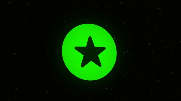 Icona di animazione con una stella su sfondo nero. Animazione. L'icona rotonda colorata con una stella viene spruzzata in piccole particelle — Foto Stock