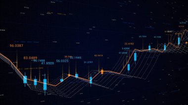 Para birimi çizelgesinin iş verileri ve ekonomi azalır ve büyür. Animasyon. Dünya istatistiklerine sahip bilgi grafikleri, analitik bilgiyi gösteren küresel veriler.