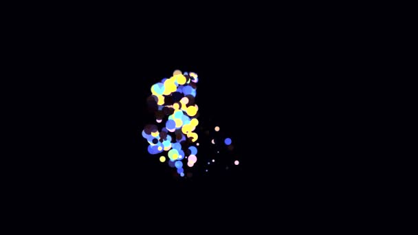 Burbujas coloridas abstractas volando en un círculo sobre fondo negro, lazo sin costuras. Animación. Muchos ciclos hermosos brillantes que se mueven rápidamente en la oscuridad . — Vídeos de Stock