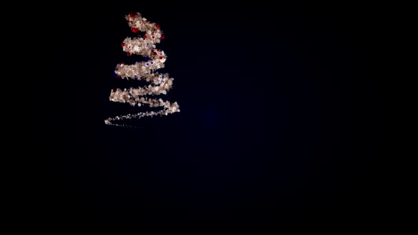 Kerst achtergrond met heldere slinger vormen een kerstboom. Animatie. Geweldige spiraal van nieuwjaarsspeelgoed en sneeuwvlokken in de vorm van een sparren. — Stockvideo