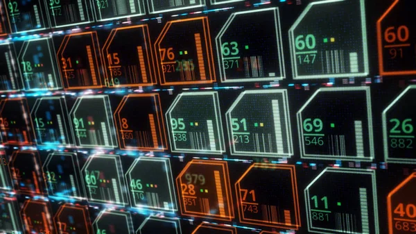 Abstrakte futuristische Hintergrund der endlosen Anzahl von Mikrochips von grüner und roter Farbe, nahtlose Schleife. Animation. Elektronisches Geräte- und Technologiekonzept. — Stockfoto