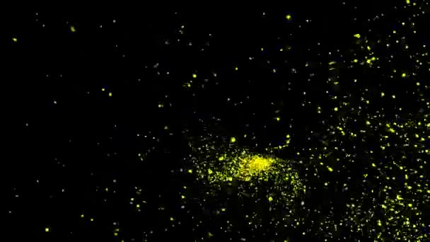 Siyah zemin üzerinde güzel yeşil uçan toz parçacıkları. Animasyon. Karanlıkta kaotik bir şekilde hareket eden parlak noktaların hızlı hareketi.. — Stok video