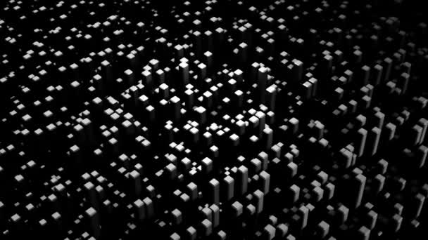 Abstract zwart-wit model van complexe vorm. Animatie. Monochroom 3d rechthoeken groeien langzaam op zwarte achtergrond. — Stockvideo