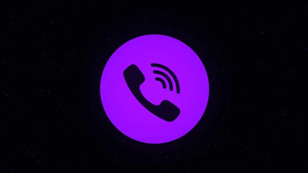 L'icona del telefono viene spruzzata sui punti nel cyberspazio. Animazione. Icona del telefono colorato su sfondo nero — Foto Stock