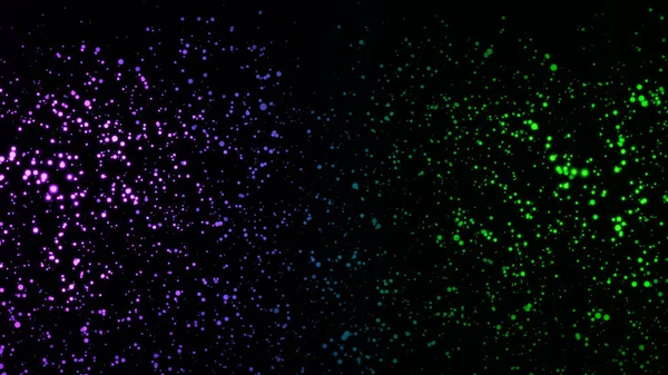 Neon colored dots moving in space. Animation. Abstract animation of moving colored neon dots on a black background