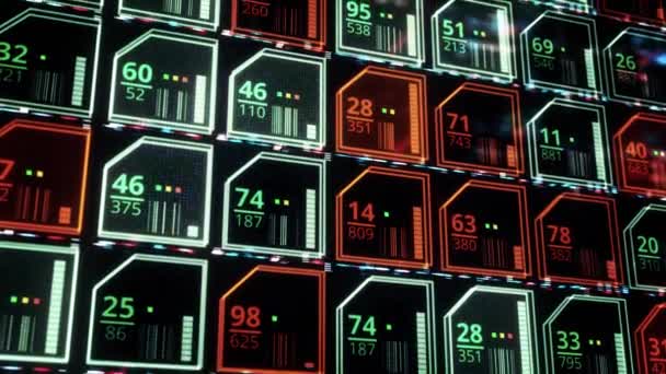 Primer plano de una placa de circuito abstracto con microchips de colores, bucle sin costuras. Animación. Tecnología y concepto digital, ver dentro del dispositivo electrónico . — Vídeos de Stock