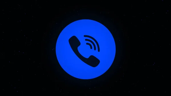 L'icône du téléphone est pulvérisée sur les points dans le cyberespace. Animation. Icône de téléphone coloré sur fond noir — Photo