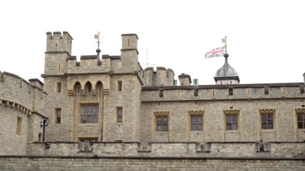 Old architectural grey stone fortress on sky background. Action. Old beautiful fortress building is wonderful historical landmark for tourists — Stock Video