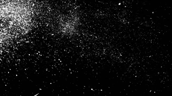 Abstract white dust particles floating on black background, monochrome. Animation. White dynamic motion of abstract snow. — 图库照片