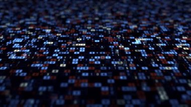 Soyut büyük veriler, dijital kodlar, gelecekten gelen teknolojik bilgisayarlar tarafından üretilen ekran, kusursuz döngü. Animasyon. Dijital hücrelerde çok sayıda değişen sayı.