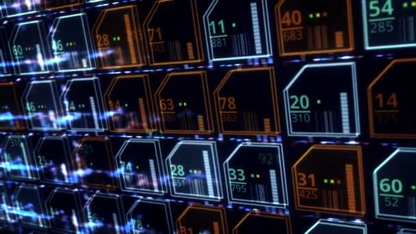 Primer plano de una placa de circuito abstracto con microchips de colores, bucle sin costuras. Animación. Tecnología y concepto digital, ver dentro del dispositivo electrónico . — Vídeo de stock