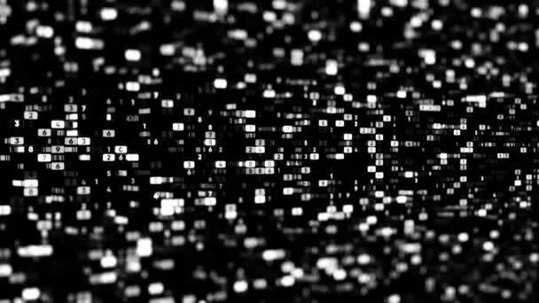 Abstract black and white background with the data in many rows of changing numbers, seamless loop. Animation. Digital display, technology and electronic devices concept. — ストック動画