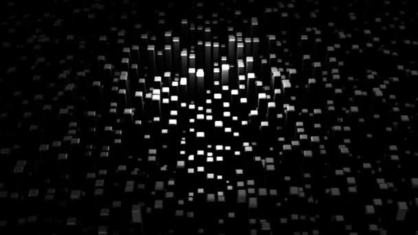 추상적 인 흑백 모델의 복잡 한 형태입니다. 애니메이션. 모노크롬 3D 직사각 형들은 검은 배경 위에서 천천히 자라고 있다. — 비디오