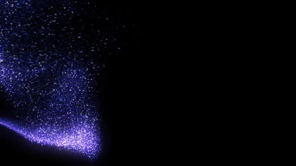Абстрактний політ фіолетових частинок на темному тлі. Анімація. Дивовижний космічний пил, яскрава рухома комета та її барвистий слід . — стокове відео